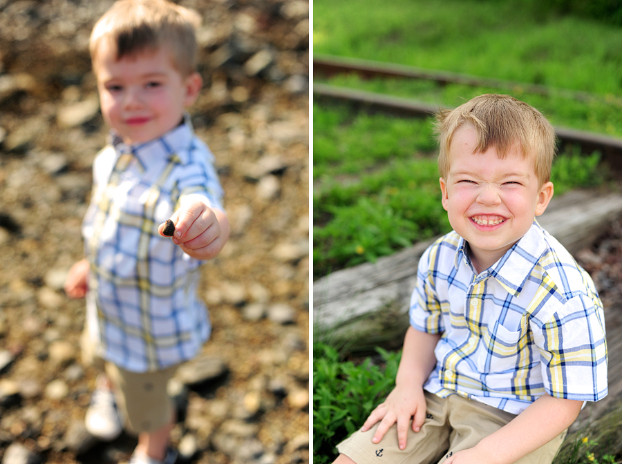 little boy showing off shell