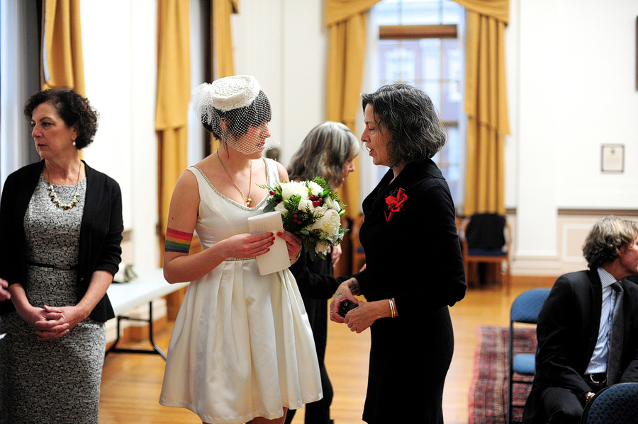 bride talking with guest