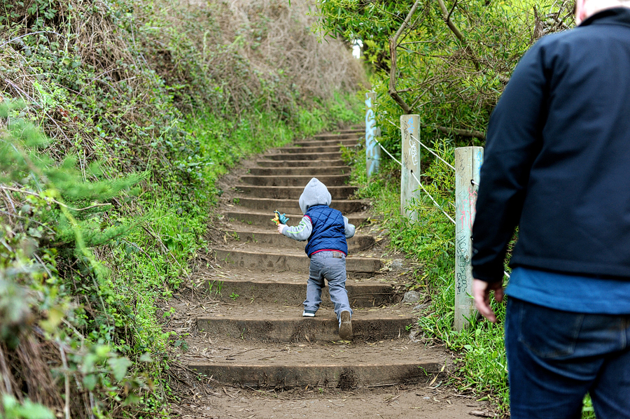 little boy climbing stairs
