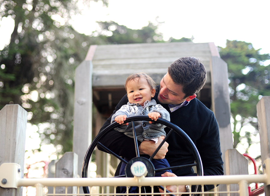 dad and son on playground