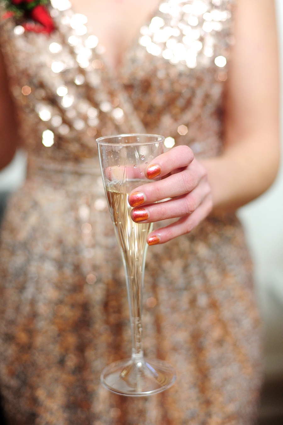 festive champagne glass with sequins