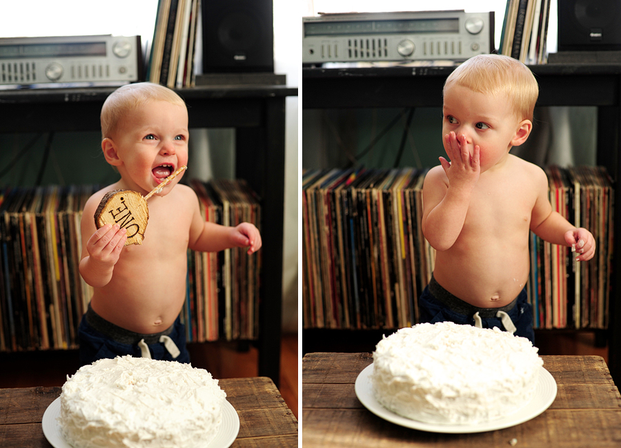 baby eating cake