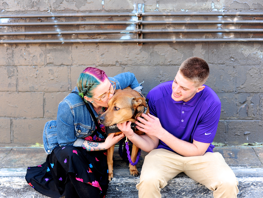 siblings with dog