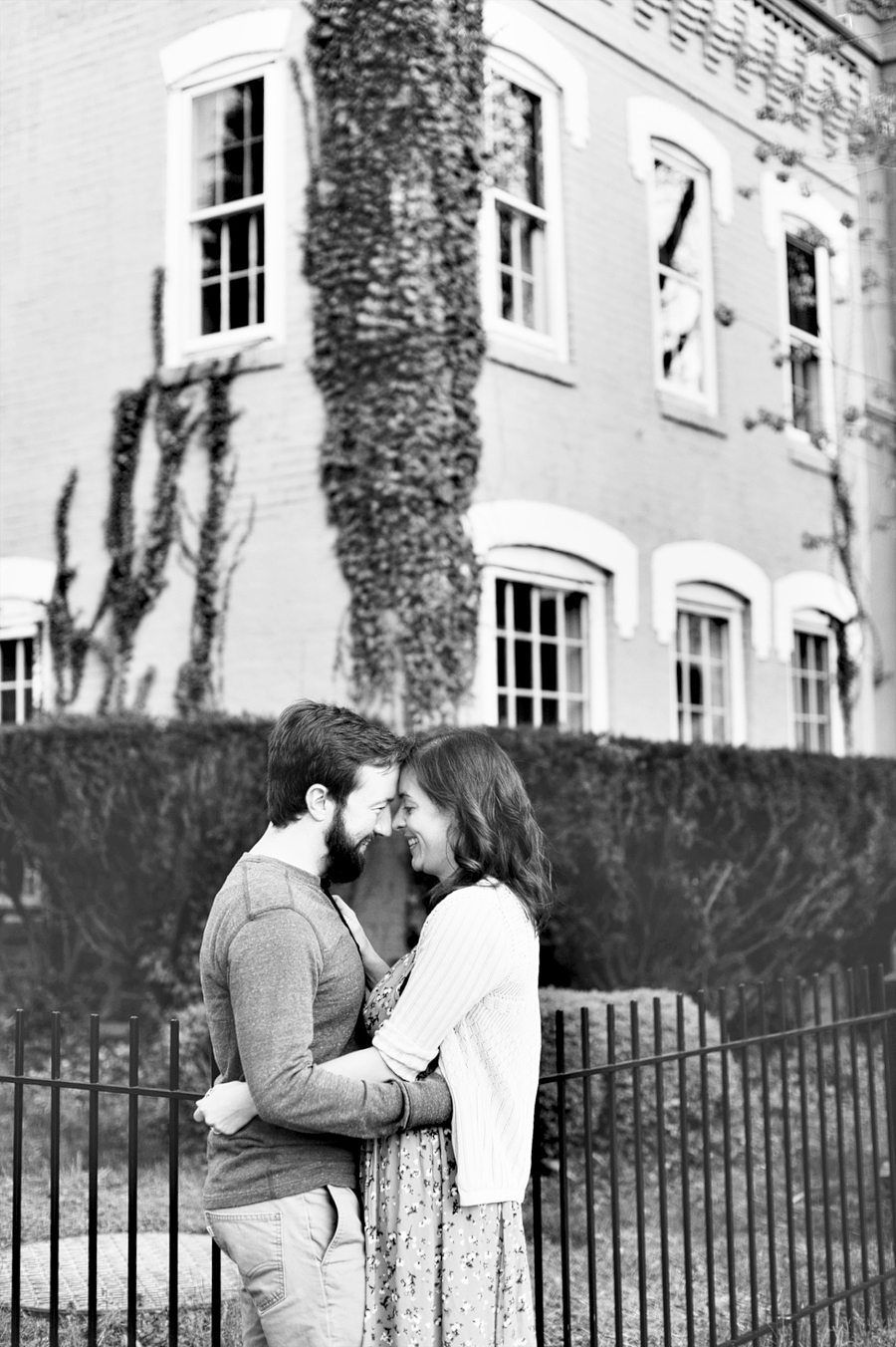 black and white engagement photo