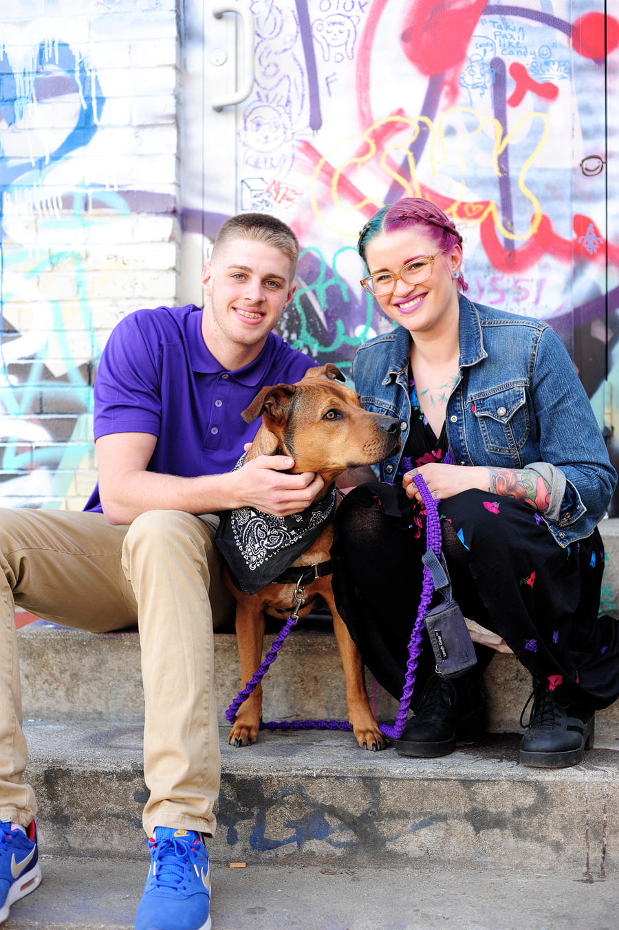 siblings with dog