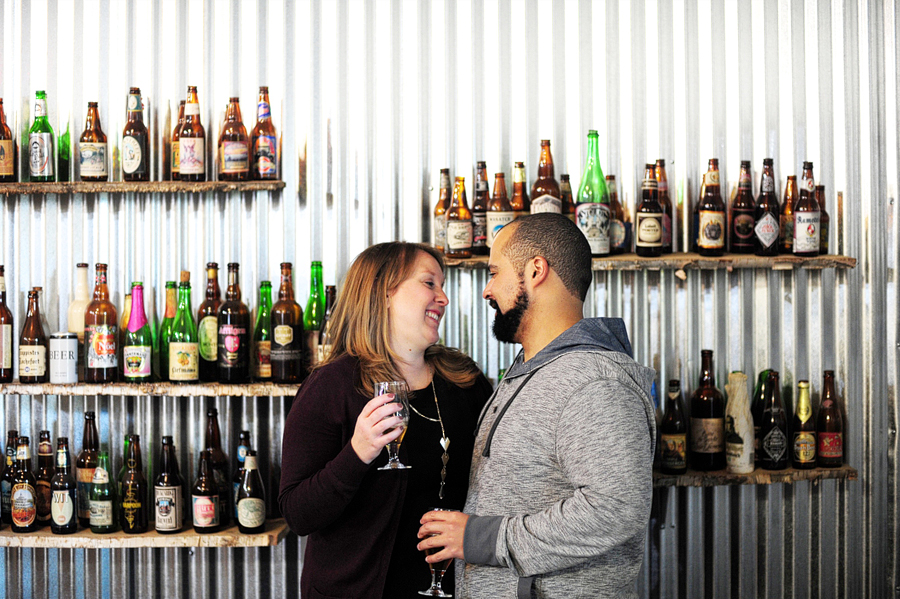 happy couple at brewery