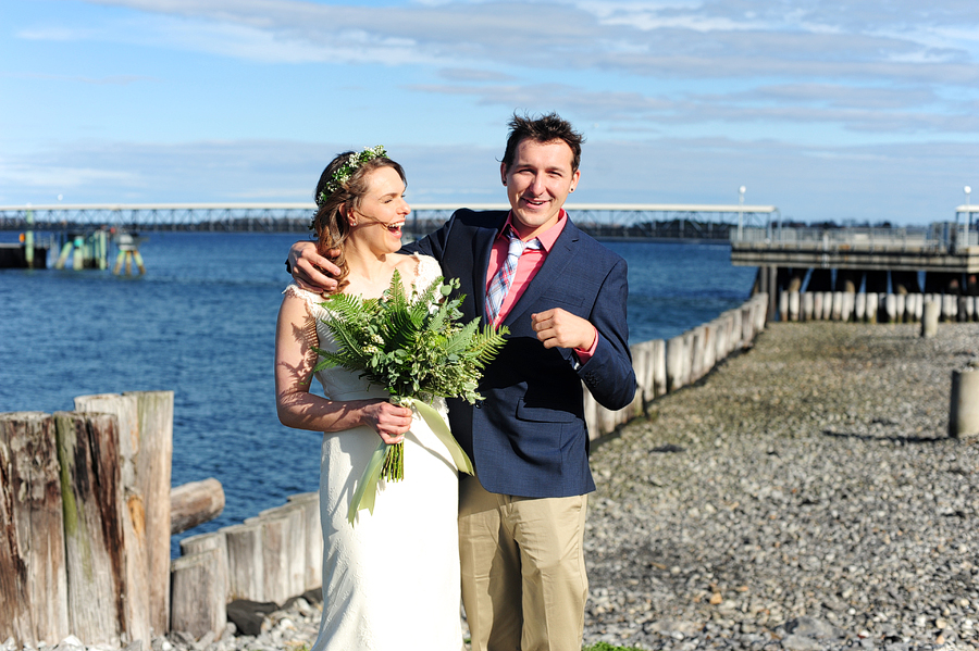 bride laughing with her brother