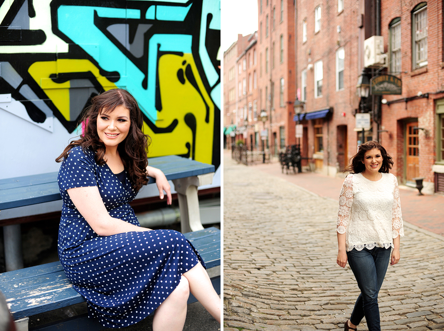 head shots on a cobblestone street