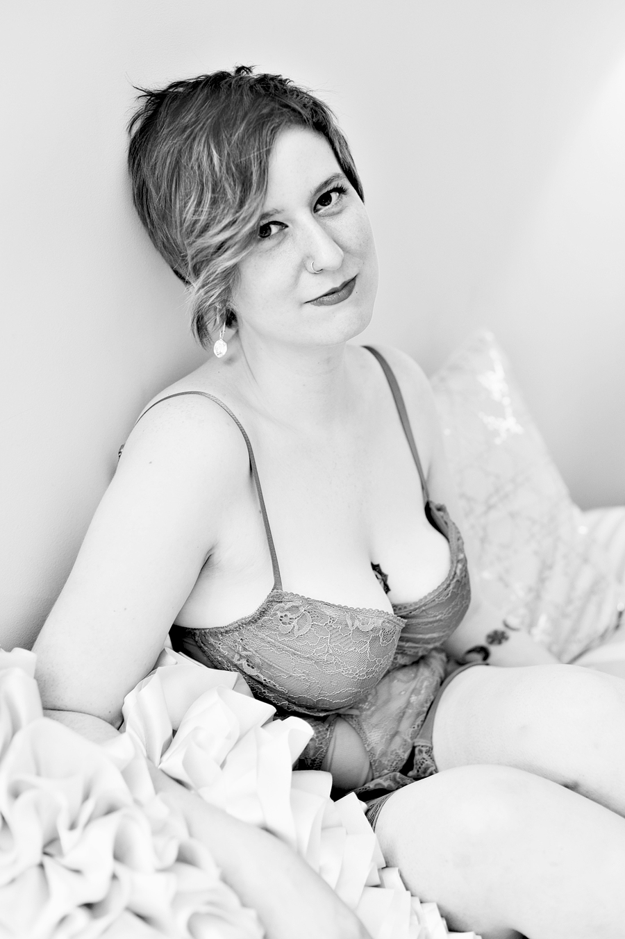 black and white boudoir session