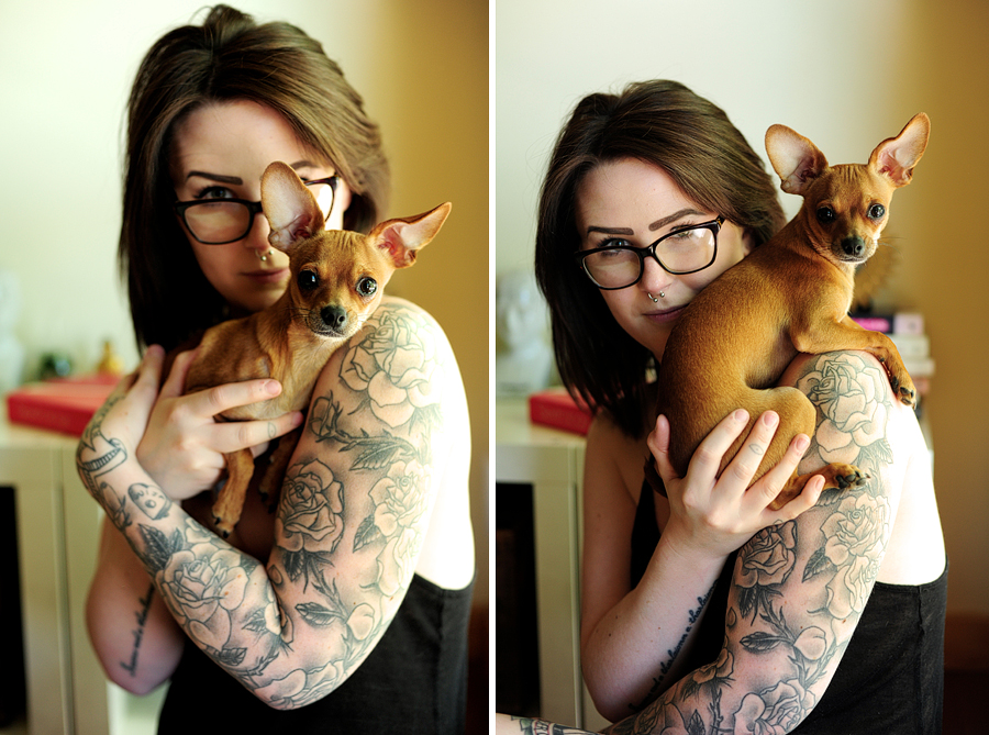 tiny chihuahua at a boudoir session