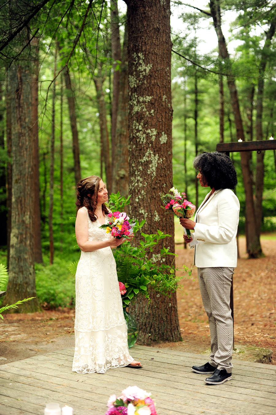 camp wing wedding in the woods