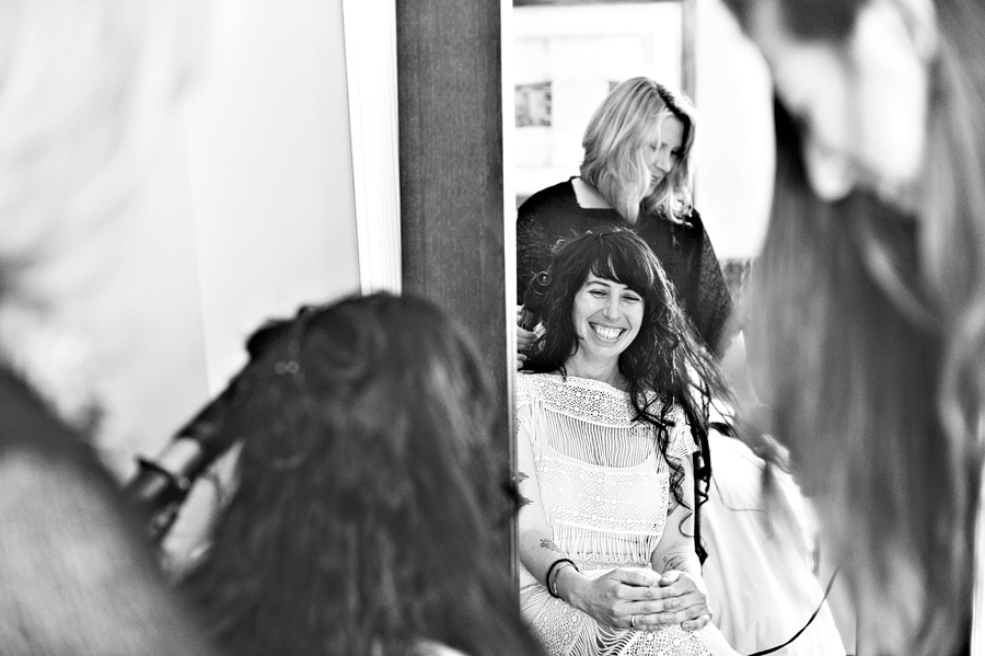 bride getting ready at the danforth inn in portland, maine