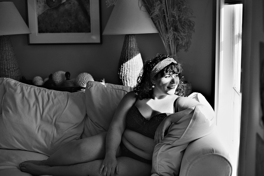 black and white boudoir with shadows