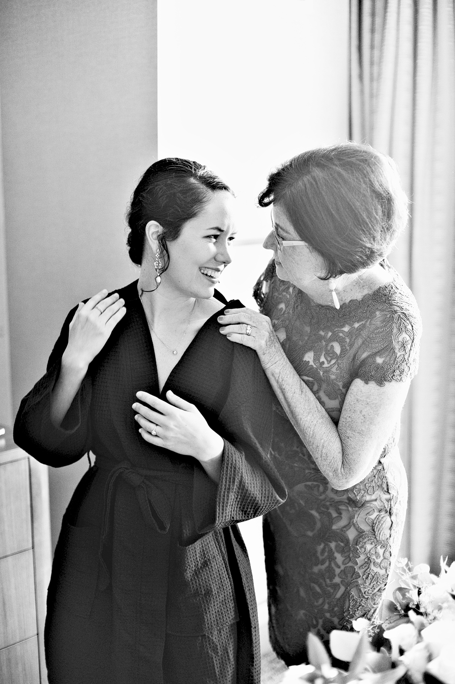 bride getting ready with her mom