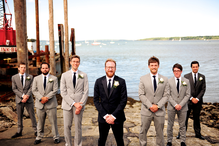 groomsmen at east end beach in portland, maine