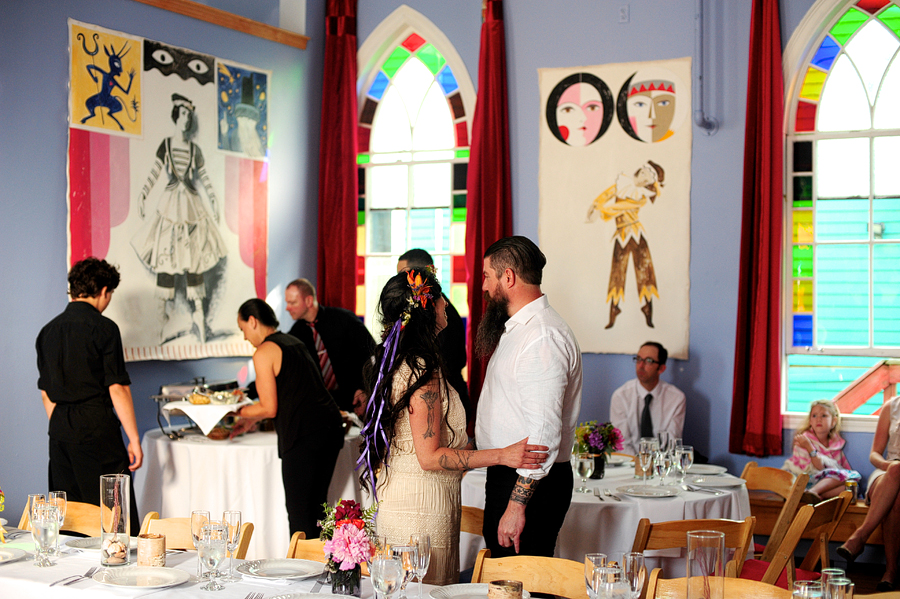 colorful wedding at mayo street arts in portland, maine