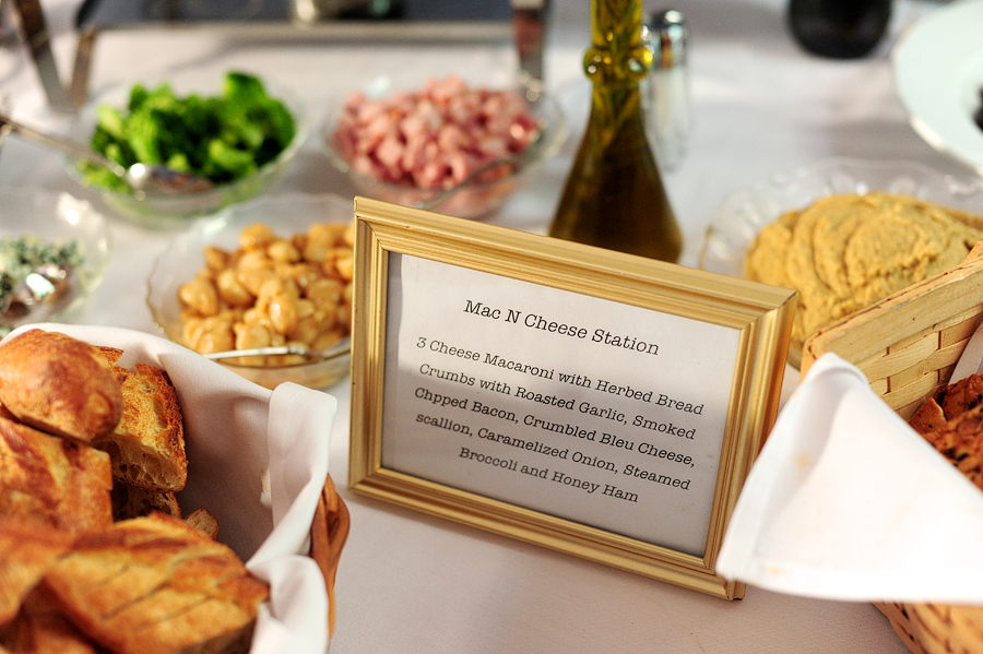 mac and cheese station at wedding reception