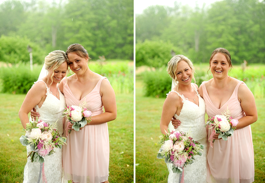 bridesmaids in soft pink dresses