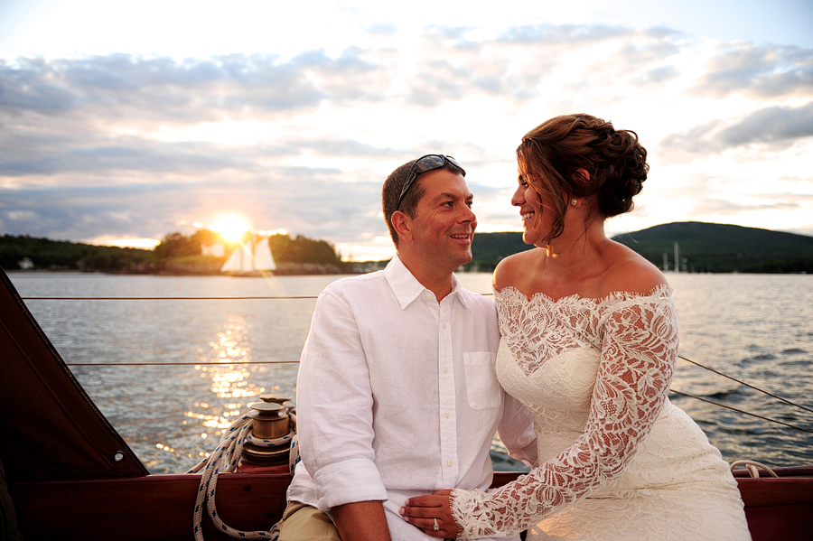 couple eloping on a sailboat in maine