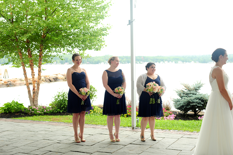 bridesmaids in navy dresses