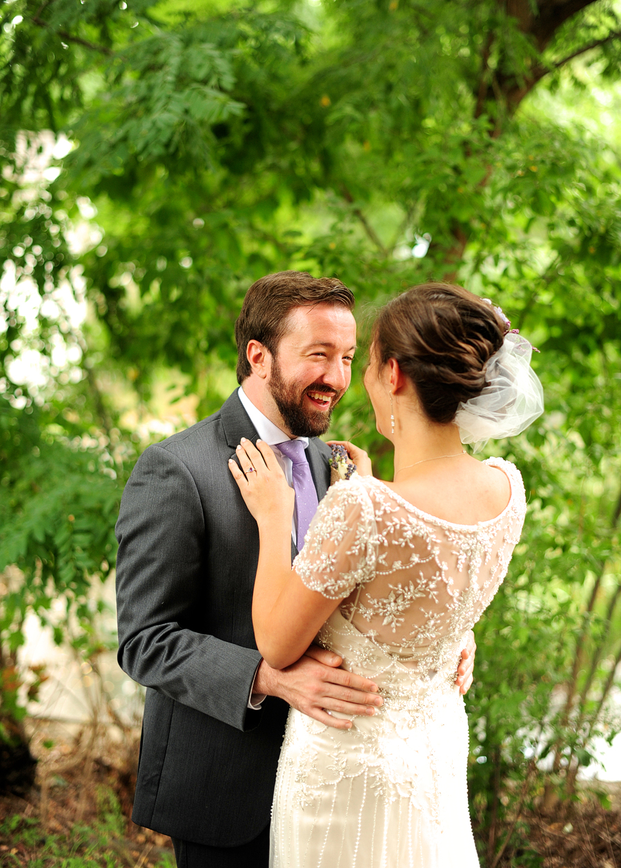 bride with lace wedding dress