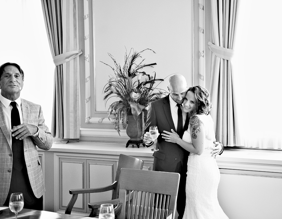 bride hugging her brother