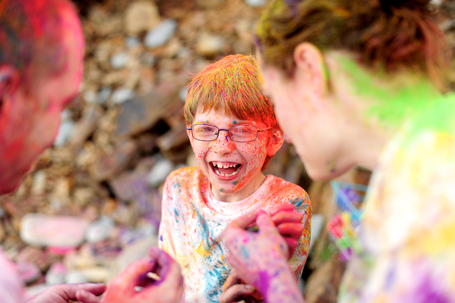 family photos with colored holi powder