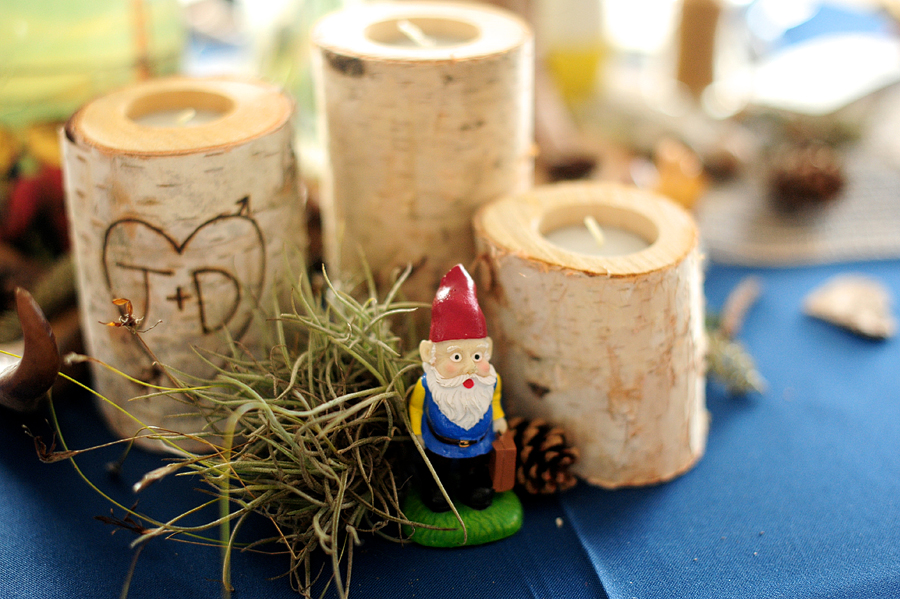 gnome and birch wedding decor