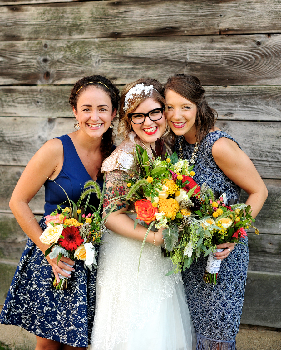 mismatched blue bridesmaid dresses