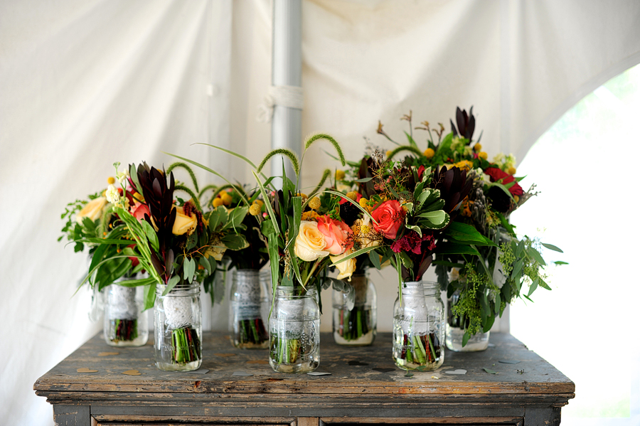 wedding flowers in mason jars