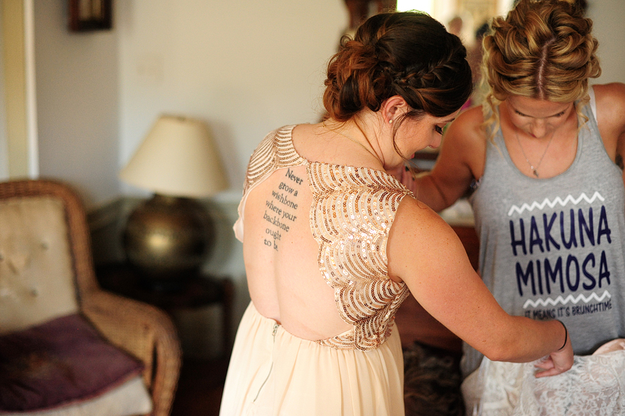 tattooed bridesmaid in sequin dress