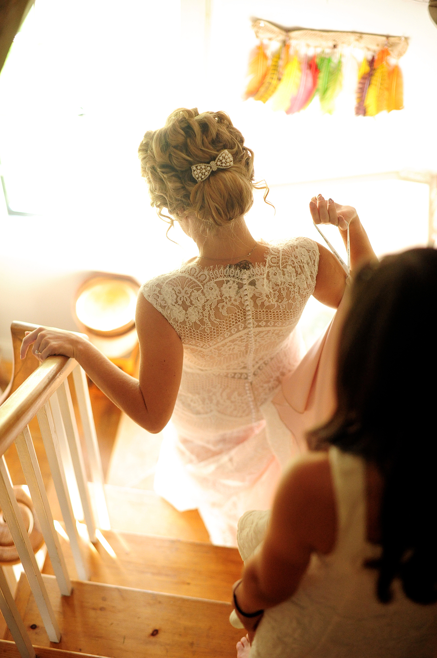 bride walking down the stairs