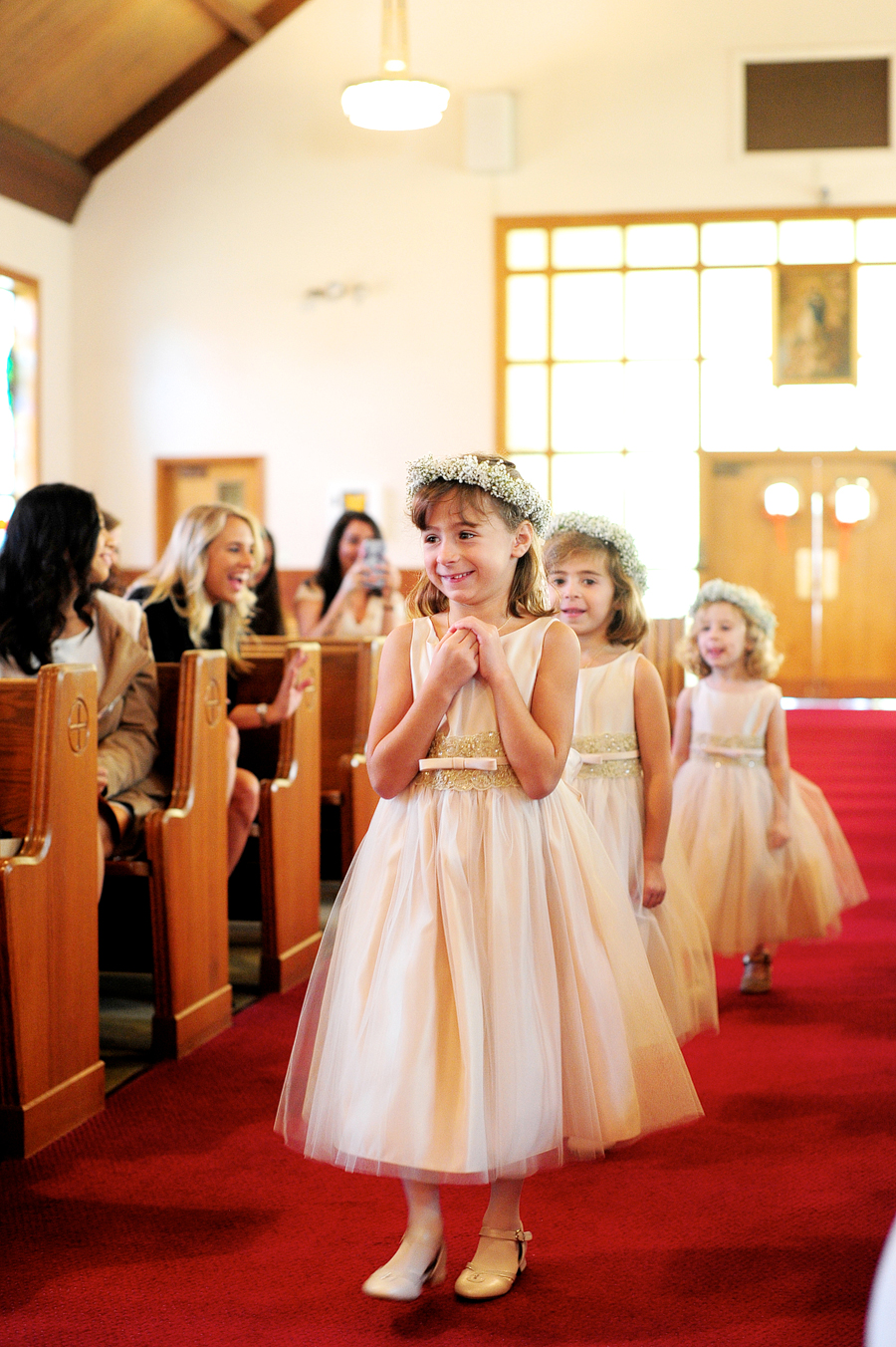 flower girls wedding ceremony at st. mary's church bath maine