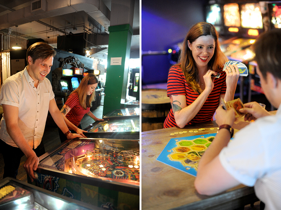 pinball and board game engagement photos