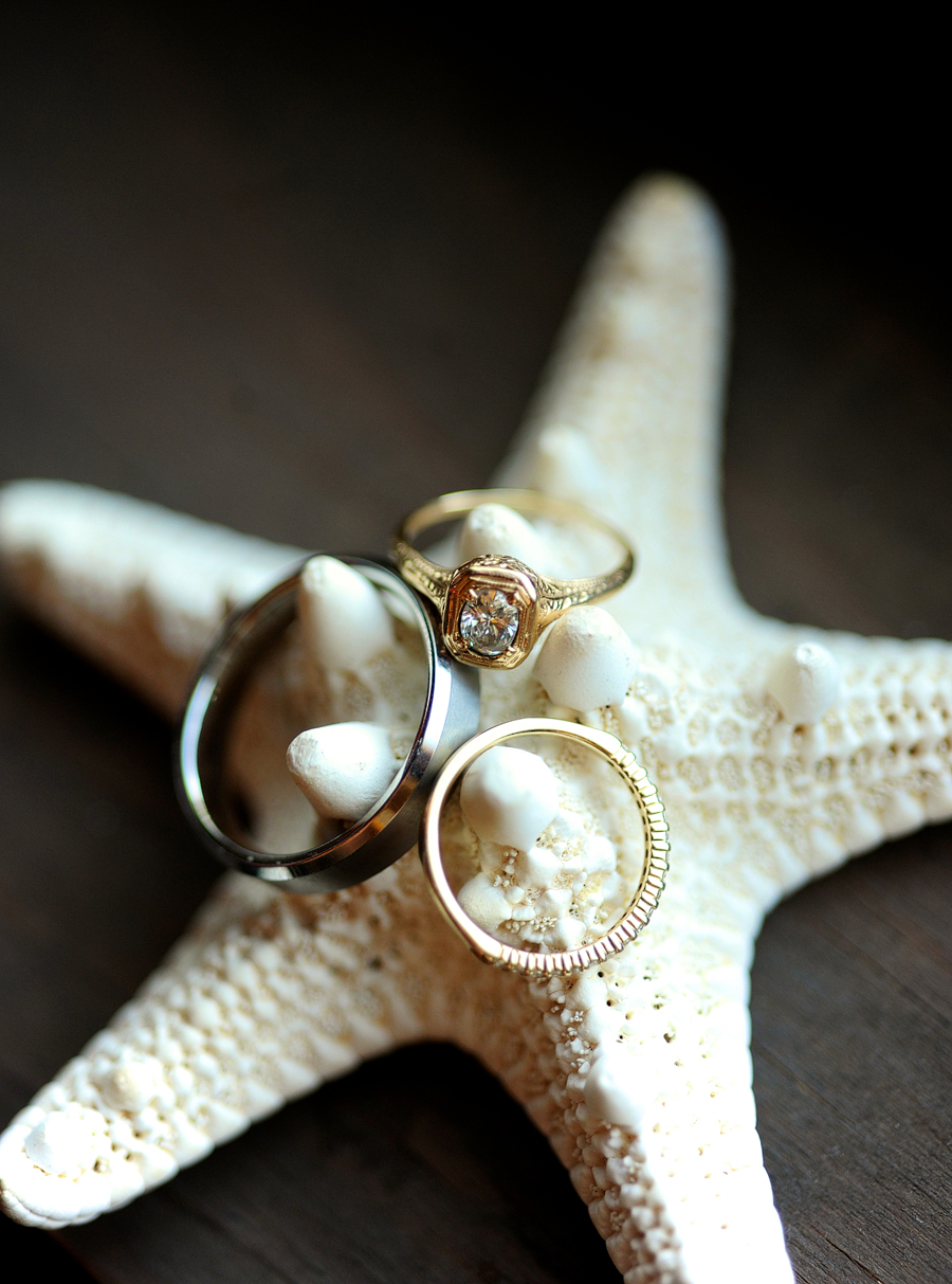 wedding rings on starfish