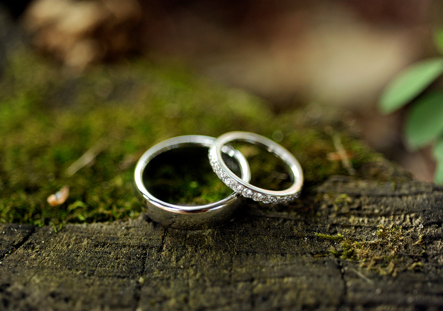 wedding rings on moss