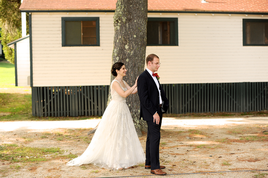 summer camp wedding first look