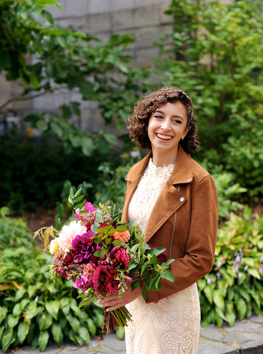 bride in a suede jacket