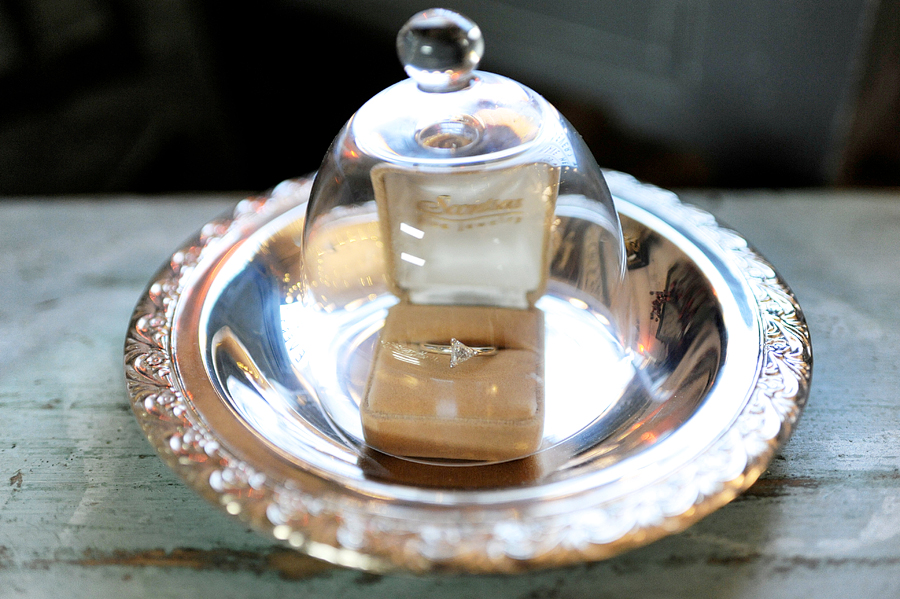 wedding ring under glass dome