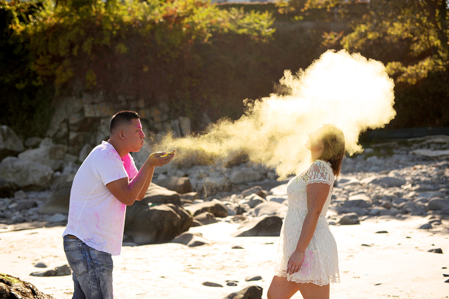 colored powder engagement photos maine