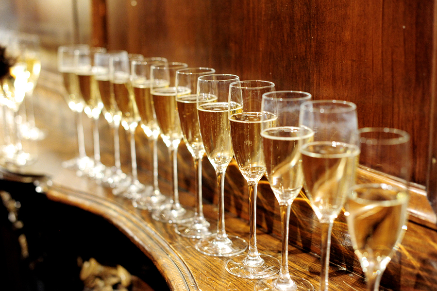 row of champagne glasses